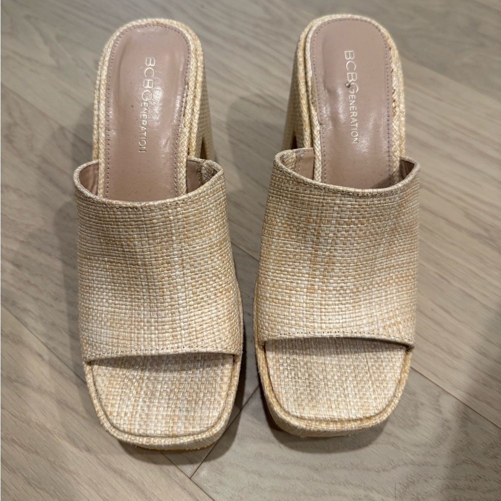 BCBGeneration Tan Mules with Woven Texture